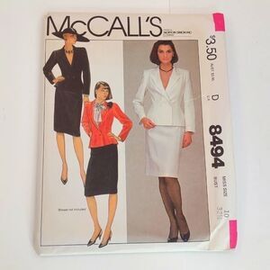 McCall's 8494 Sewing Pattern 1982 Misses Lined Jacket and Skirt size 10